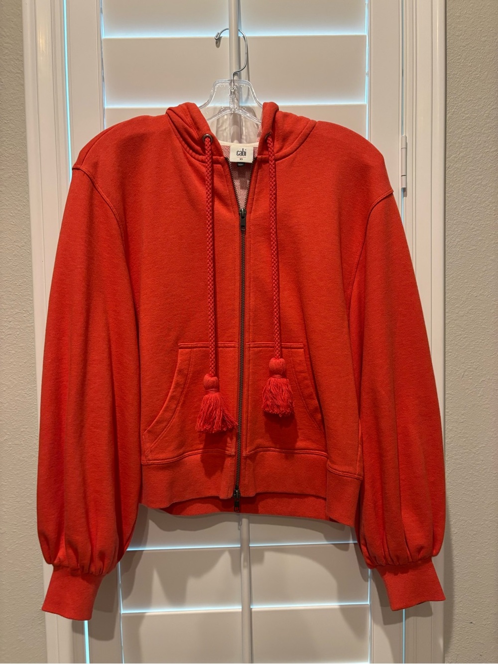 CAbi Red/Orange  Hooded Zip Jacket with Tassel Drawstrings